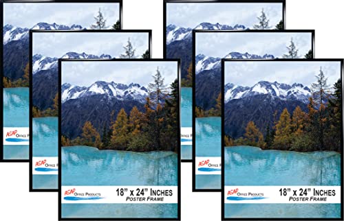 Asap Office Products Poster Frame, 18" X 24", Photo Frame, Picture Frame, Plexiglass, Wall Hanging Poster Frame For Vertically Or Horizontally, Black Frame - 6 Frames #TOP23