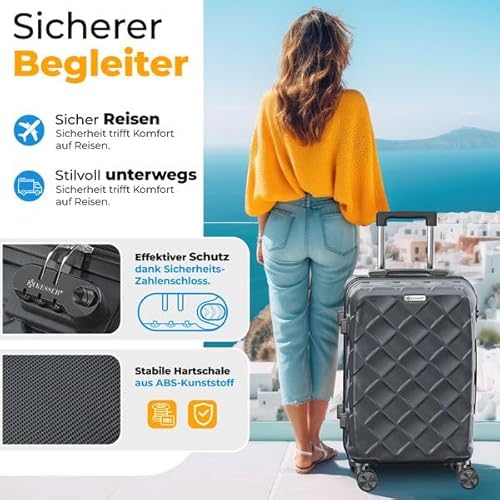 Kesser® Set Di Valigie Da Viaggio, 3 Pezzi, Abs, Serratura A Combinazione, Bilancia E Portafoglio, Ruote A 360°, Bagaglio A Mano E Grande Valigetta - 6