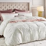 Bedsure Velvet Duvet Cover Set - Luxurious, Glossy Queen Duvet Cover Set, White Duvet Cover Queen with 2 Pillow Shams (Pearl White, Queen, 90 x 90 inches)