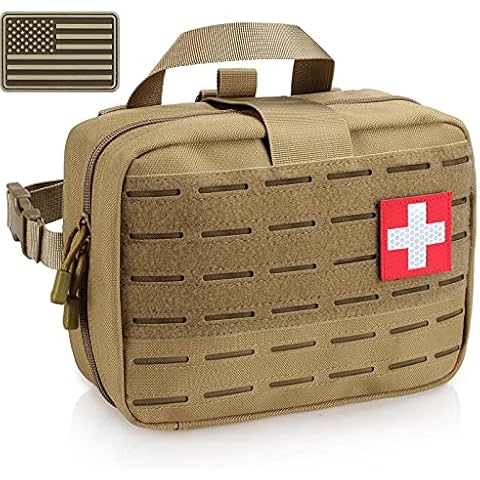 LIVANS Tactical Molle Medical Pouch of Upgraded Size, First Aid Pouch Large Capacity IFAK Pouch Molle EMT Pouch Detachable Quick Release Pouch with Headrest Mount Include Flag and Cross Patch Cover