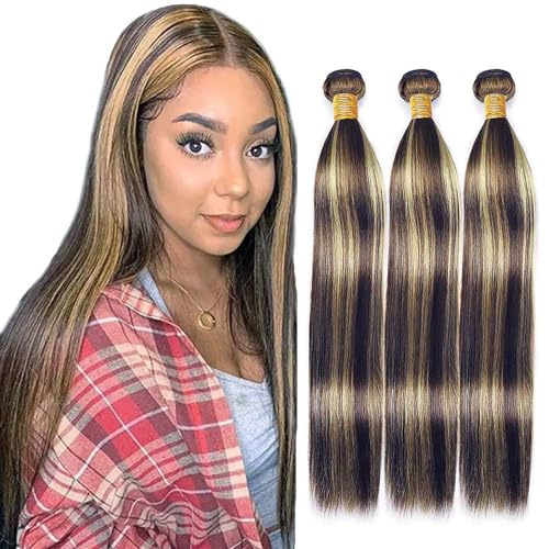22 24 26 Inch Highlight Bundles Human Hair P1B/27 Staright Human Hair Bundles Grade 8A Remy Hair 3 Bundles Two Tone 1B Black Mixed With 27 Honey Blonde Bundle
