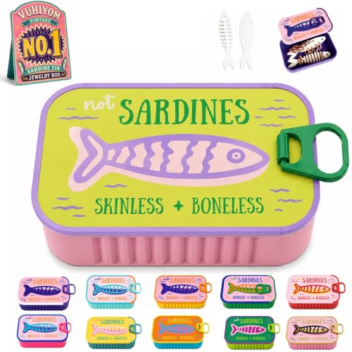 Vintage Sardine Tin Jewelry Box Travel Organizer with Fish Shaped Holders