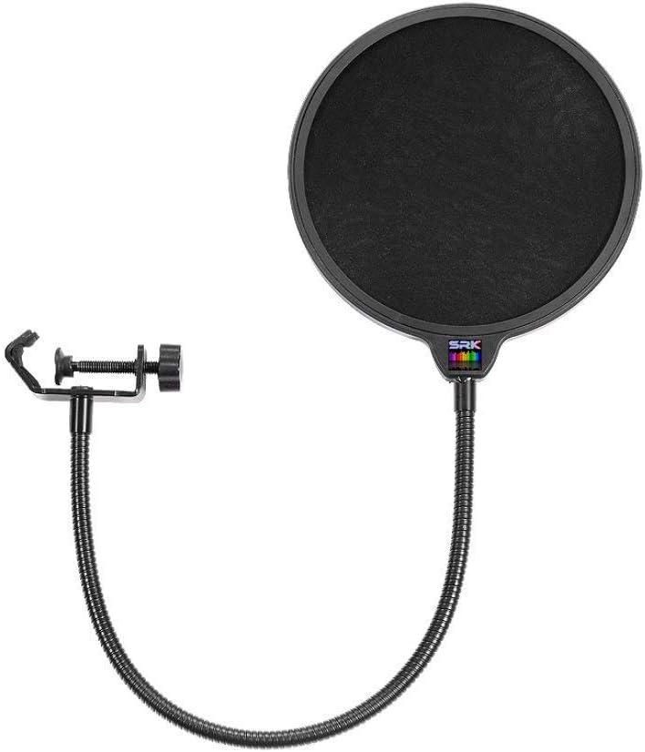 SRK POP-20 Pop Filter Wind Screen for Dynamic Condenser Microphone Voice Recording and Studio 6-Inch Diameter Double Mesh Screen with 360° Flexible Goose Neck and Quick Mount Or Release Clamp.
