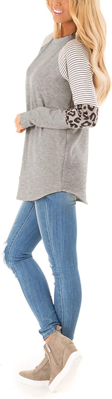 HARHAY 2025 Women's Leopard Print Color Block Tunic Round Neck Long Sleeve Shirts Striped Causal Blouses Tops - Image 2