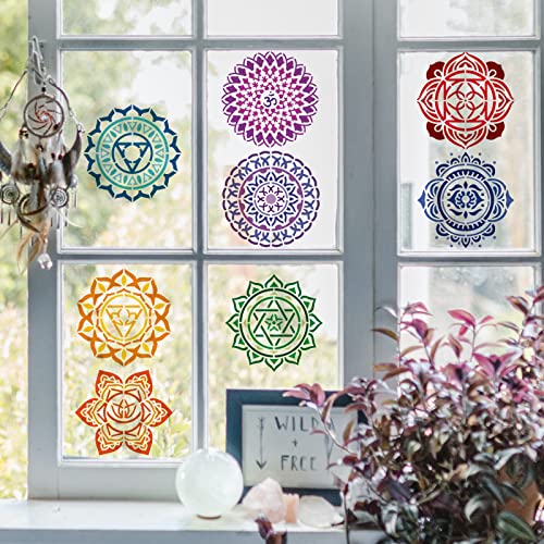 FINGERINSPIRE 8PCS Chakra Symbol Stencil 15x15cm Plastic PET Mandala Flower Stencil Reusable Yoga Meditation Floral Craft Template for DIY Scrapbook Tiles - Image 4