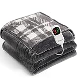 JKMAX Heated Electric Blanket Full Size - 72'x84' Flannel Heating Blanket with 10 Heating Levels & 5 Time Settings Over-Heat Protection, Winter Warmer for Adults with ETL Certification（Grey）