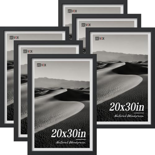 Image of VCK 20x30 Poster Frames Black - 6 Pack, Wide Border Wood Picture Frame, Multi-Directional Display Family Photos, Office Prints, Studio /Gallery, Woodgrain Series, Wall Hanging