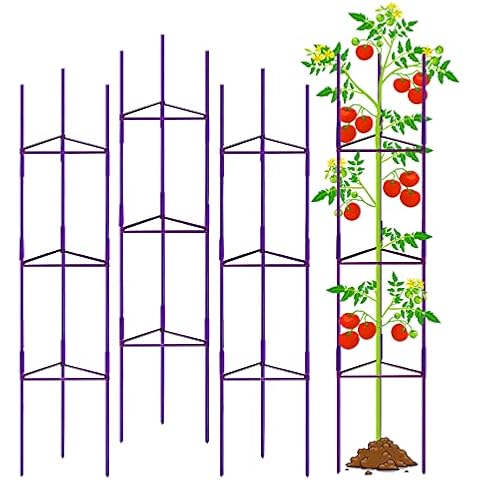 YIDIE Tomato Cage Assembled Plant Garden Stakes, for Vertical Climbing Plants,Upto 64 inches Tall Garden Plant Support(Pack of 4)，Purple Cover