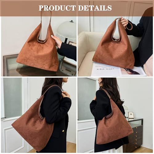 Image of Suede Hobo Bag for Women - Brown Retro Slouchy Purse - 2025 Upgrade New Fall Collection