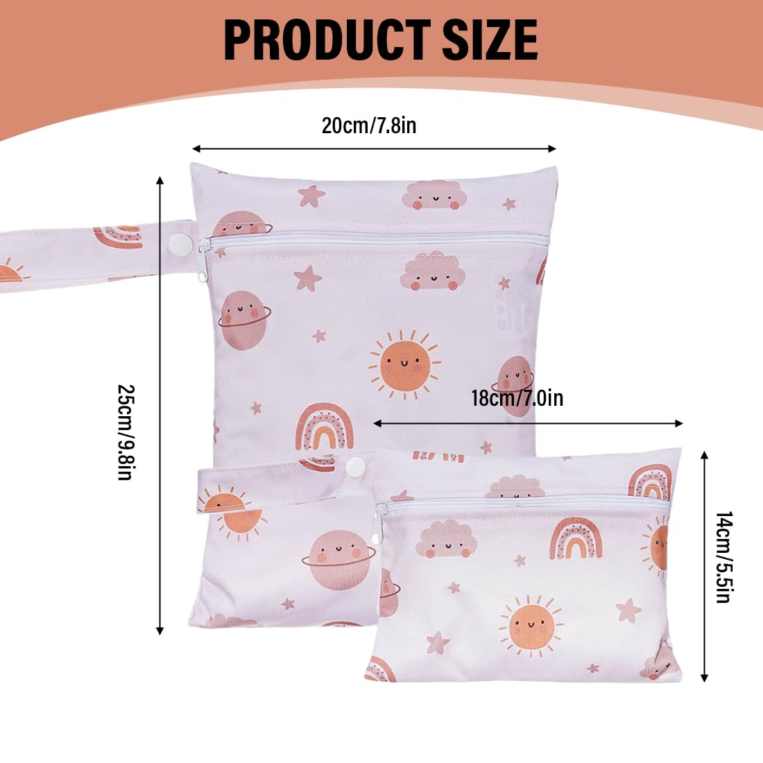 SULIUDAJI 2 Pezzi Wet Bag Pannolini Lavabili Mini Borsa Riutilizzabile Arcobaleno