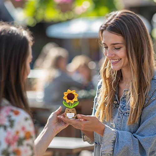 Image of Handmade Positive Sunflower Crochet Doll with Card - This is A Little Reminder Coworker Gifts - Appreciation Gift for Coworker - Thank You Coworker Presents - Social Worker Gifts for Employee