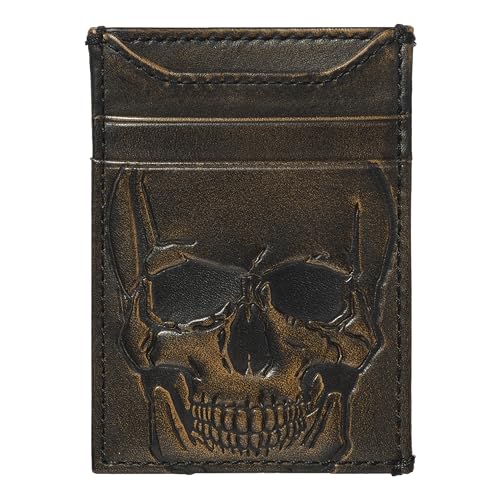 House of Jack Co. Skull Slim Money Clip Wallet for Men, Front Pocket Wallet with Strong Magnet, Full Grain Cowhide Card Holder Wallet, Black