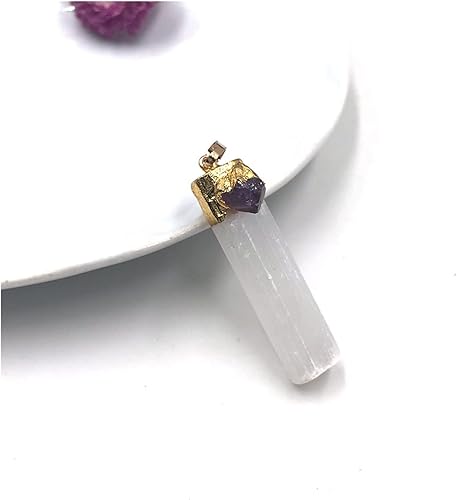 Miniatura 8 de Feng Shui Decorar 1 pieza de palillo de selenita natural al azar con colgante de cristal crudo piedra de cuarzo Reiki Regalo de yeso Artesanías