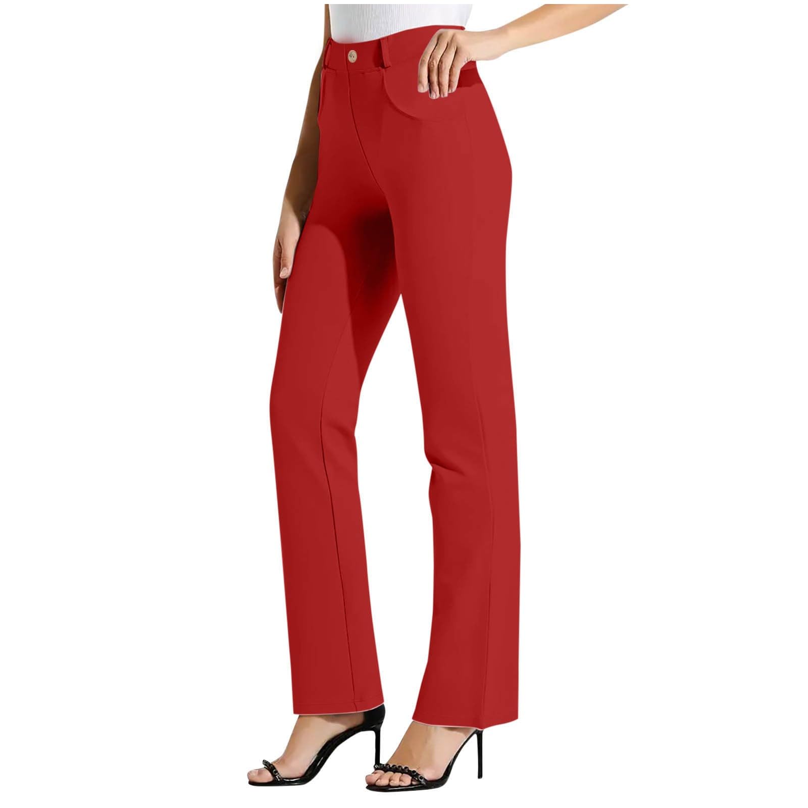 High Waisted Dress Pants for Women Straight Leg Elastic Stretchy Work Pants Business Casual Slacks with Pockets