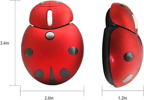 Miniatura 5 de elec Space Mini ratón inalámbrico pequeño para niños, lindo animal con forma de mariquita 3000 DPI, ratón óptico móvil portátil con receptor USB,