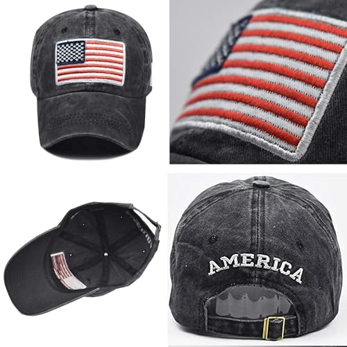 Image of IZUS Women USA-Flag Baseball-Cap American Patriotic Baseball Hats Men's Distressed-Cotton Dad-Hat for Adult Teens