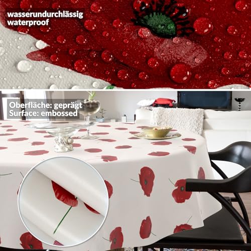 Nappe en toile cirée imperméable et lavable ANRO ovale coquelicots