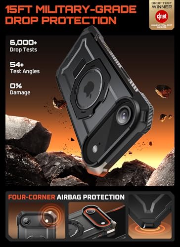 Image of SUPCASE for iPhone Air Case with Stand & Camera Control Button, Black | Compatible with MagSafe, Military-Grade Drop Protection, Anti-Slip Grip, Heavy Duty Magnetic Phone Case, Unicorn Beetle Grip