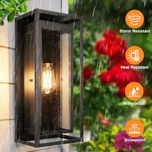 Image of 19 Inch Outdoor Wall Light Fixtures, Outside Porch Lights- Black | Large Size, Anti-Rust, Waterproof, Tempered Glass, Easy Installation, Exterior Wall Sconces for House Entryway Garage