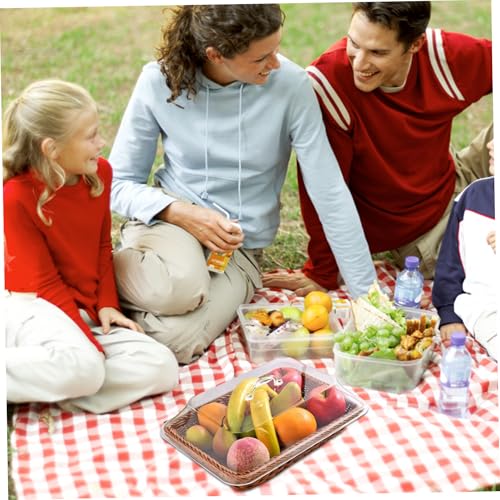 Cesta de mimbre de imitación rectangular tejida a mano con tapa para fruta y pan 3
