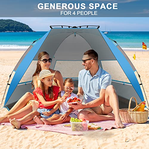TAGVO Strandmuschel, UV-Schutz Strandzelt, Tragbare Pop-Up Zelte, Unterstände für den Strand, Sonnenschutz Gute Belüftung 4 Personen Sonnenschutzzelt Camping Unterstände – Bild 3