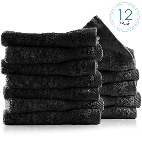 Image of Hearth & Harbor Washcloths 12 Pack - 100% Cotton Washcloth for Body and face, High Absorbent and Soft 13 inchx13 inch Body Wash Cloth, Quick Dry - Black Washcloths