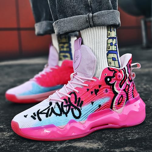 Image of Men's High-Top Basketball Shoes Anti-Slip and Wear-Resistant Soles Running Shoes Graffiti Design Fashionable Sports Shoes