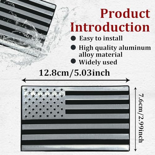 Image of 2PCS American Flag Decal Bumper Sticker, Embossed 3D Metal All Black American Flag Emblem Decal Stickers, 5 inch x 3 inch Matte USA Flag Car Decals Universal for Car Truck SUV Motocycle Boat (Silver)