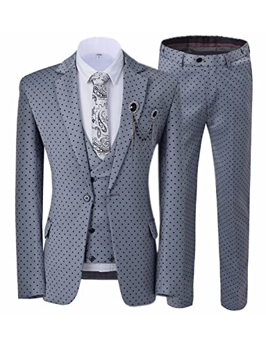 Costume de marié pour dîner de noces smoking trois pièces à pois et gilet chic