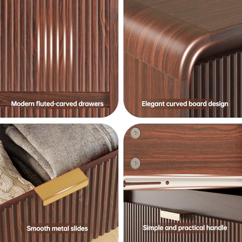 FURSUN Fluted 6 Drawers Dresser for Bedroom, 54" Wide Wooden Dresser with Metal Handle, Curved Profile Design, Modern Storage Organizer for Living Room, Hallway (Walnut)