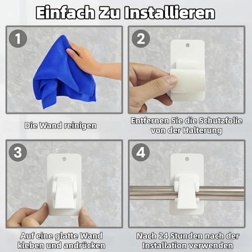 4 Stück Weiß Gardinenstangenhalterungen,Gardinenstangenhalter ohne Bohren,Selbstklebende Gardinenstangenhaken mit Schrauben für Badezimmer,Schlafzimmer,Wohnzimmer,Küche