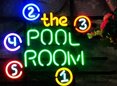 The Pool Room FINEON Real Glass Neon Light Sign Home Beer Bar Pub Recreation Room Game Lights Windows Glass Wall Signs Party Birthday Bedroom Bedside Table Decoration Gifts (Not LED)