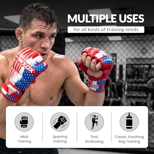 Image of WYOX MMA Gloves for Men & Women - Open Palm MMA Sparring Gloves with Multi-Layer Knuckle & Thumb Padding, Wrist Support, Fingerless Punching Bag Gloves for Grappling, Kickboxing, Muay Thai & Training