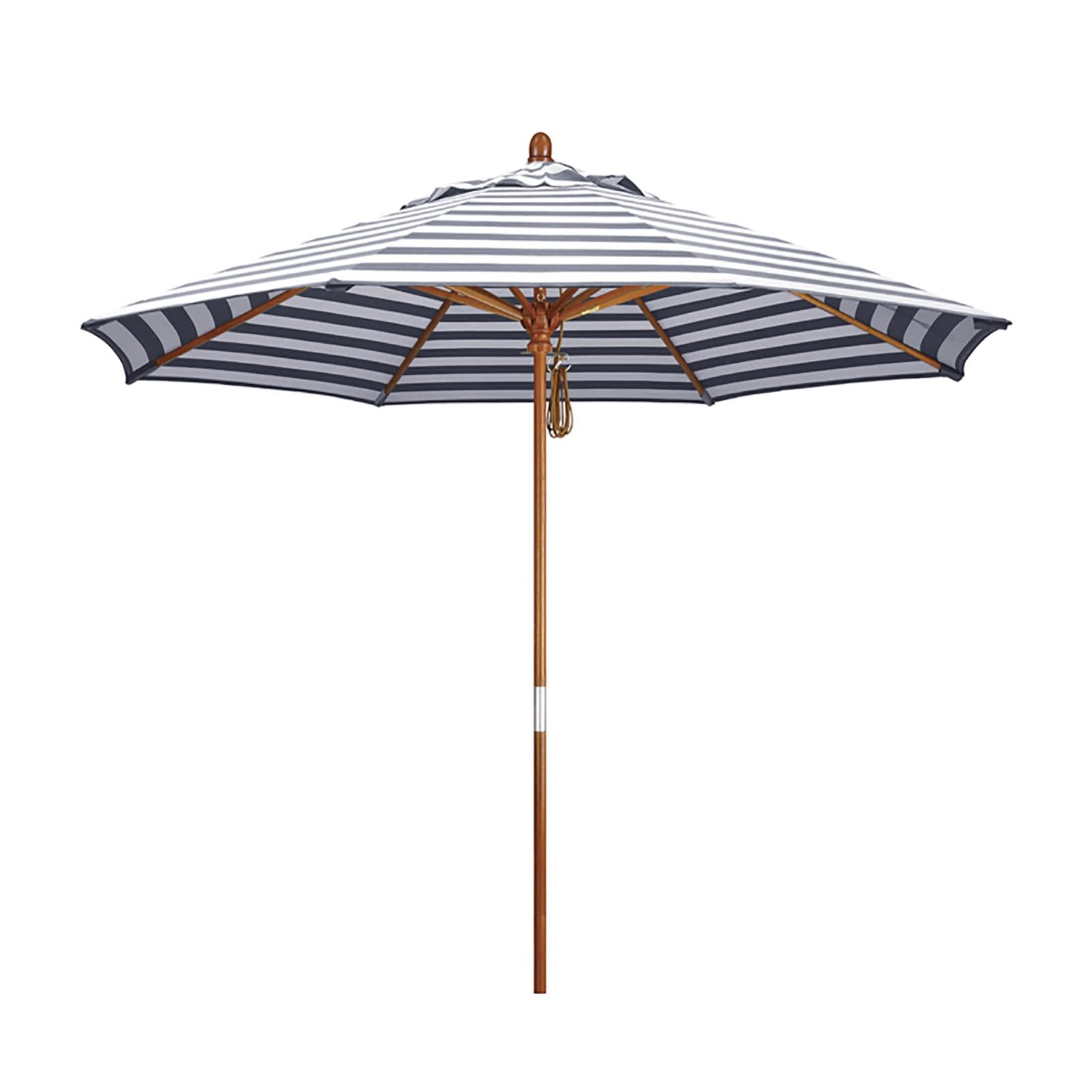 Striped Outdoor Patio Umbrella 9ft, Garden parasol, Waterproof, Sun Protection, Folding Wooden Sun Shade Umbrella for Balcony, Deck, Patio, Beach Umbrella (Color : Blue, Size : 270cm/9ft)