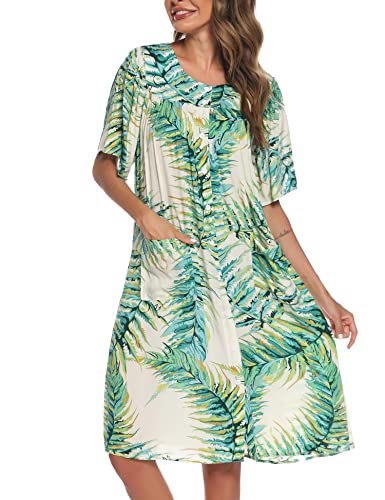 Image of COSUNIONY House Dresses for Women Cotton Short Sleeve House Coat Buttons Down Dusters Robe with Pockets S-XXL