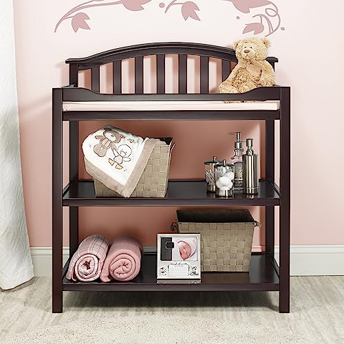 Image of Sorelle Furniture Berkley Changing Table and Changing Pad, Dressing and Diaper Changing Table for Baby Room, Nursery Furniture for Infant -Espresso