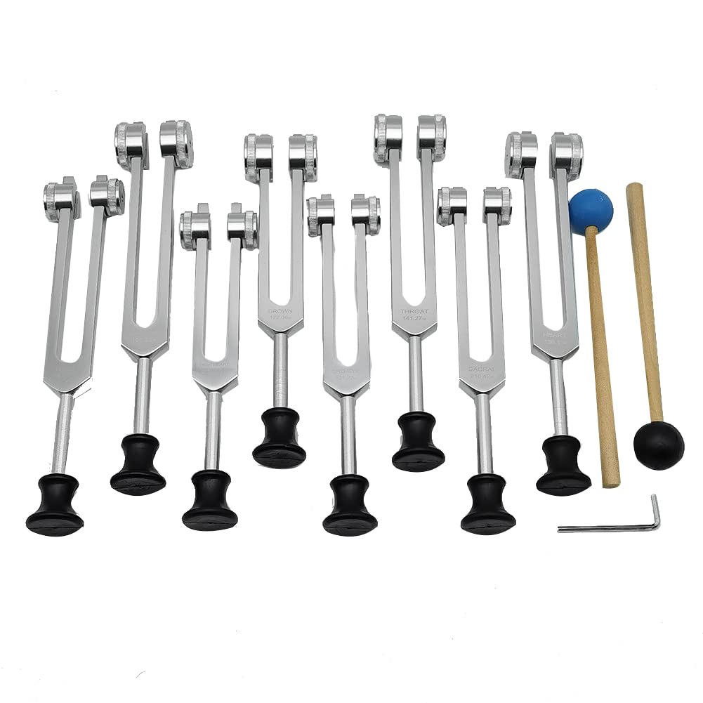 Stimmgabel-Set für Heilung, Klangtherapie (126,22 Hz, 136,1 Hz, 141,27 Hz, 172,06 Hz, 194,18 Hz, 210,42 Hz, 221,23 Hz) Silber