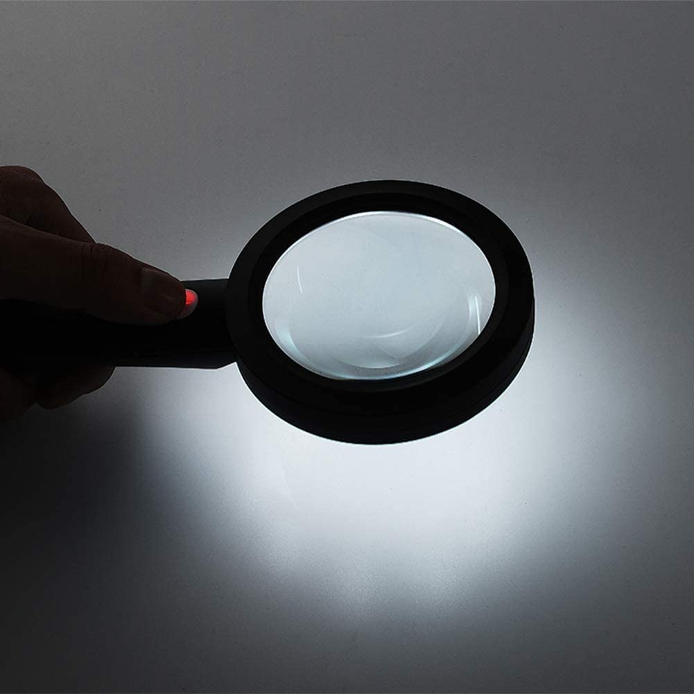 Lupa de mano con luz LED y carga USB, aumento 6X para lectura, pasatiempos, joyería e inspección de monedas