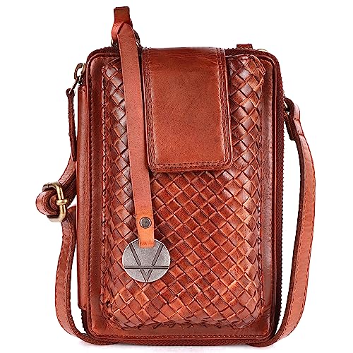 VILENCA HOLLAND Genuine Leather Small Crossbody Bags For Women Cell Phone Purse,Trendy Casual Travelling Bag With Adjustable & Detachable Strap(VL-375-Cognac)