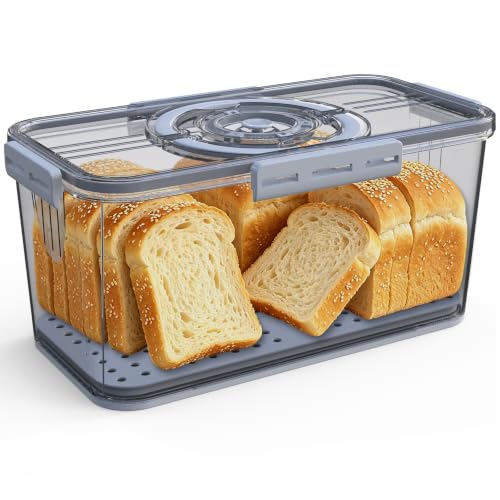 Bread Box with Lid and Handle,Airtight Bread Storage Container with Time Recording,Bread Keeper for Homemade Toast, Bagel, Portable bread boxes for Camping & Outdoor Travel,Not dishwasher safe