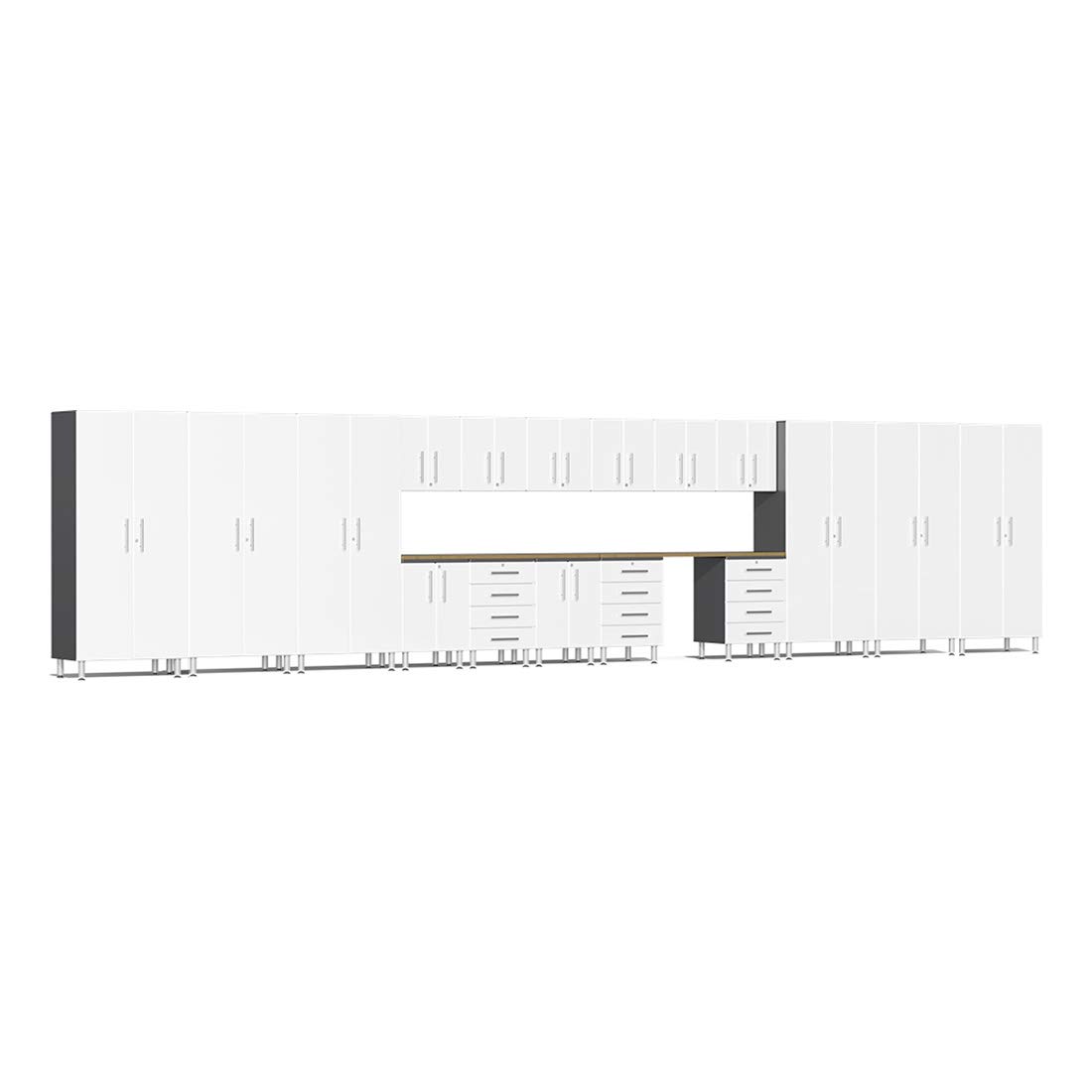 Ulti-Mate UG22192W 19-Piece Cabinet Kit with Bamboo Worktop in Starfire White Metallic