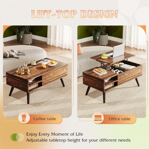 Image of WLIVE Lift Top Coffee Table with Hidden Storage, Adjustable Shelf, Brown
