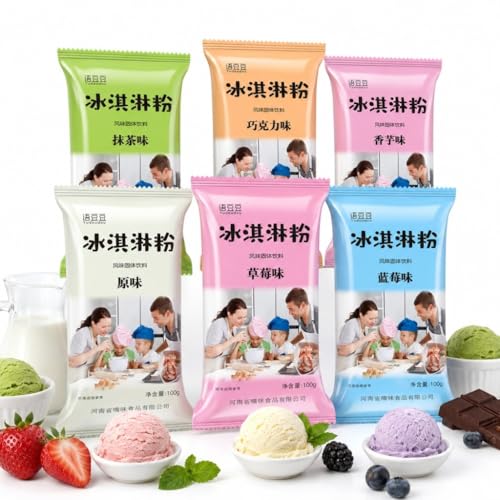 Mezcla De Helado En Polvo Casera 6 Sabores (3.53 Oz X Paquetes) - Taro Original Chocolate, Fresa, Arándano Y Matcha No Necesita Máquina