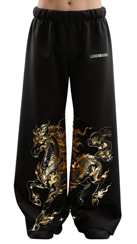 Men Black Cotton Joggers with Golden Horse Print | Streetwear Jogger Pants | Elastic Waist Casual Wear-picture-19