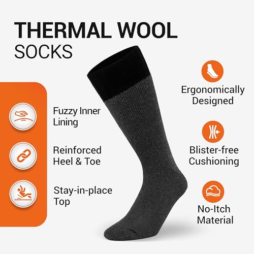 Image of Alvada Mens Merino Wool Crew Socks Thermal and Warm Socks for Winter Work Hiking Running 3 Pairs
