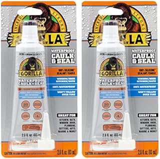 Gorilla Waterproof Caulk & Seal100% Silicone Sealant, 2.8oz Squeeze Tube, Clear (Pack of 2)
