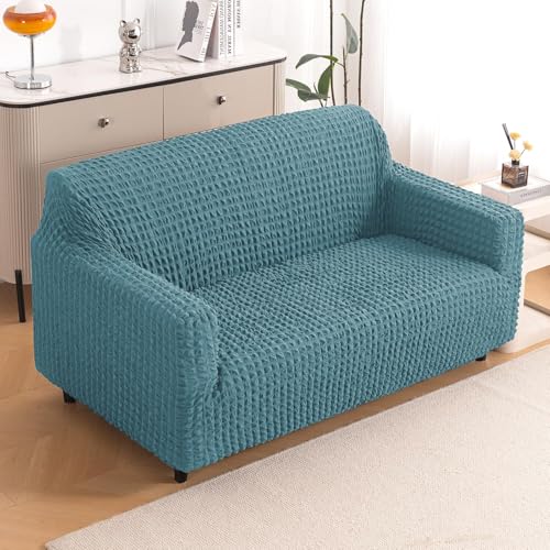 Image of HOKIPO 'Aria Nova' 280 GSM Elastic 2 Seater Bubble Sofa Cover Stretchable Slipcover, Tropical Teal (NEW-AR-6209-TL)