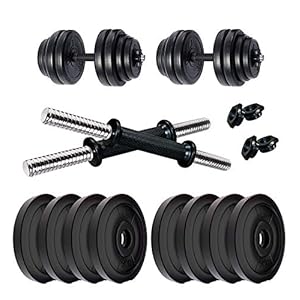 Koxtons Premium Weight Adjustable 16 Kg PVC Dumbell Set, Best Home Gym & Fitness Kit, 10 KG, Black