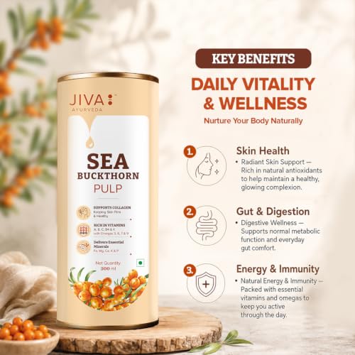 Image of JIVA Ayurveda Sea Buckthorn Pulp 300 ml | Natural Sea Buckthorn Juice | Fruit Pulp (300 ml (Pack of 1), Fruit Pulp)