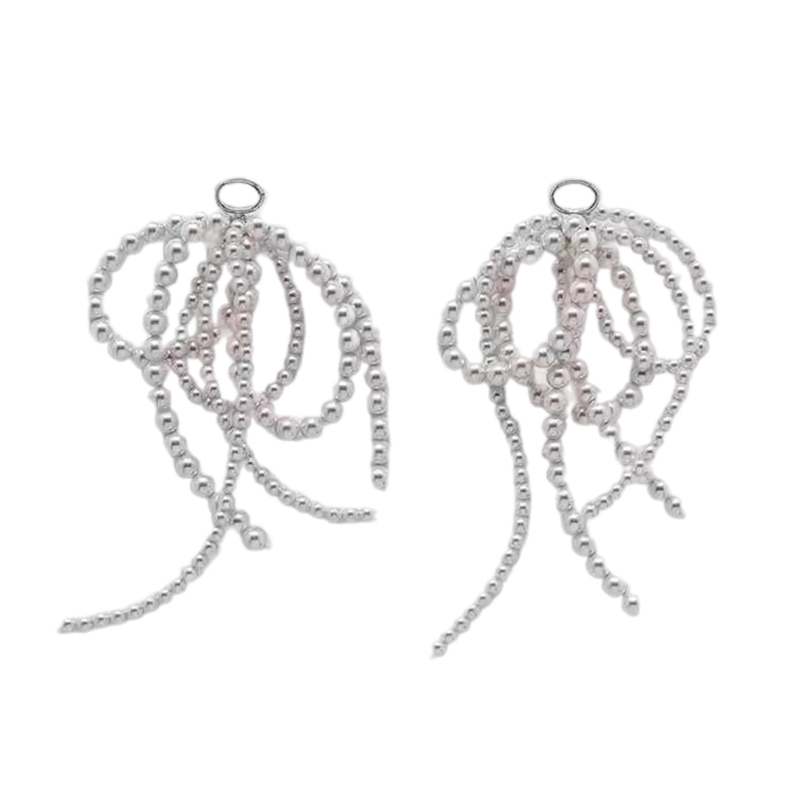NEWFT Elegant Pearl Bowknot Charm for Keychain Jewelry Making Shoe Buckle Ornament